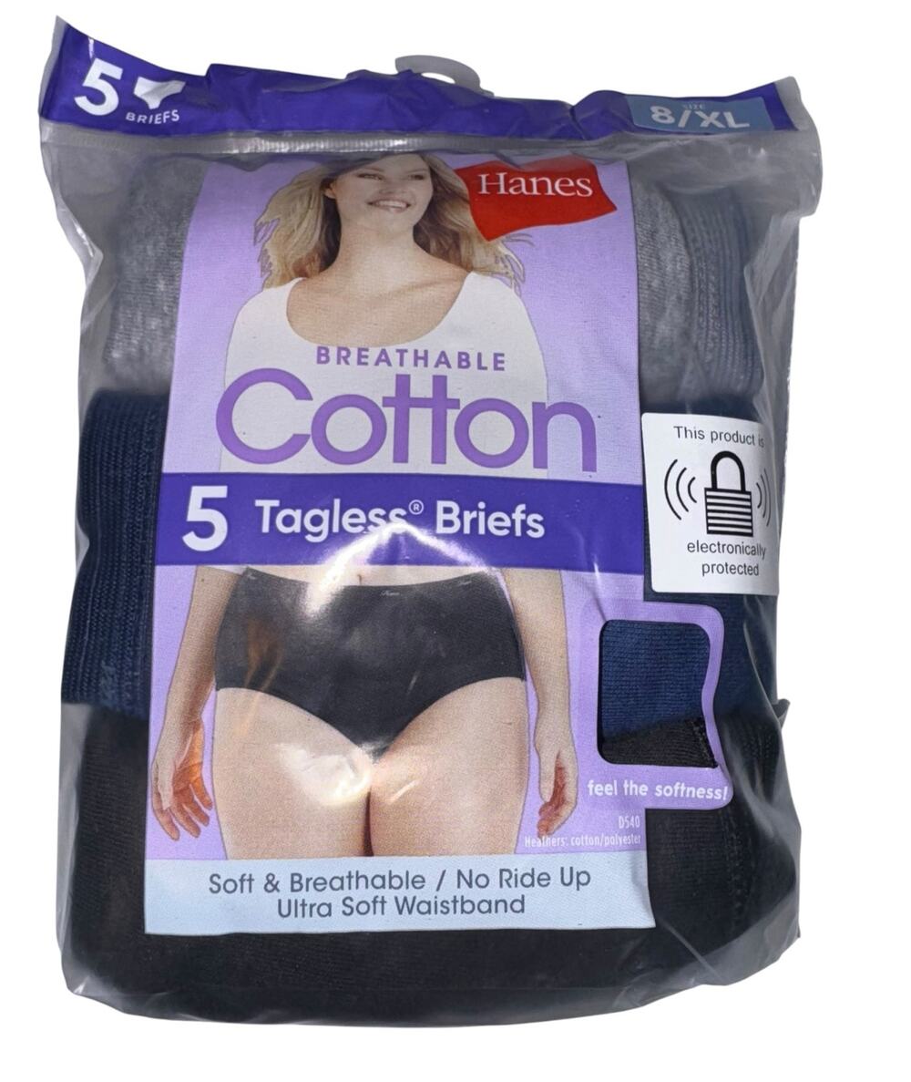 New Hanes 5 Cotton Tagless Briefs Women's Size 8/ XL Breathable Soft No Ride Up